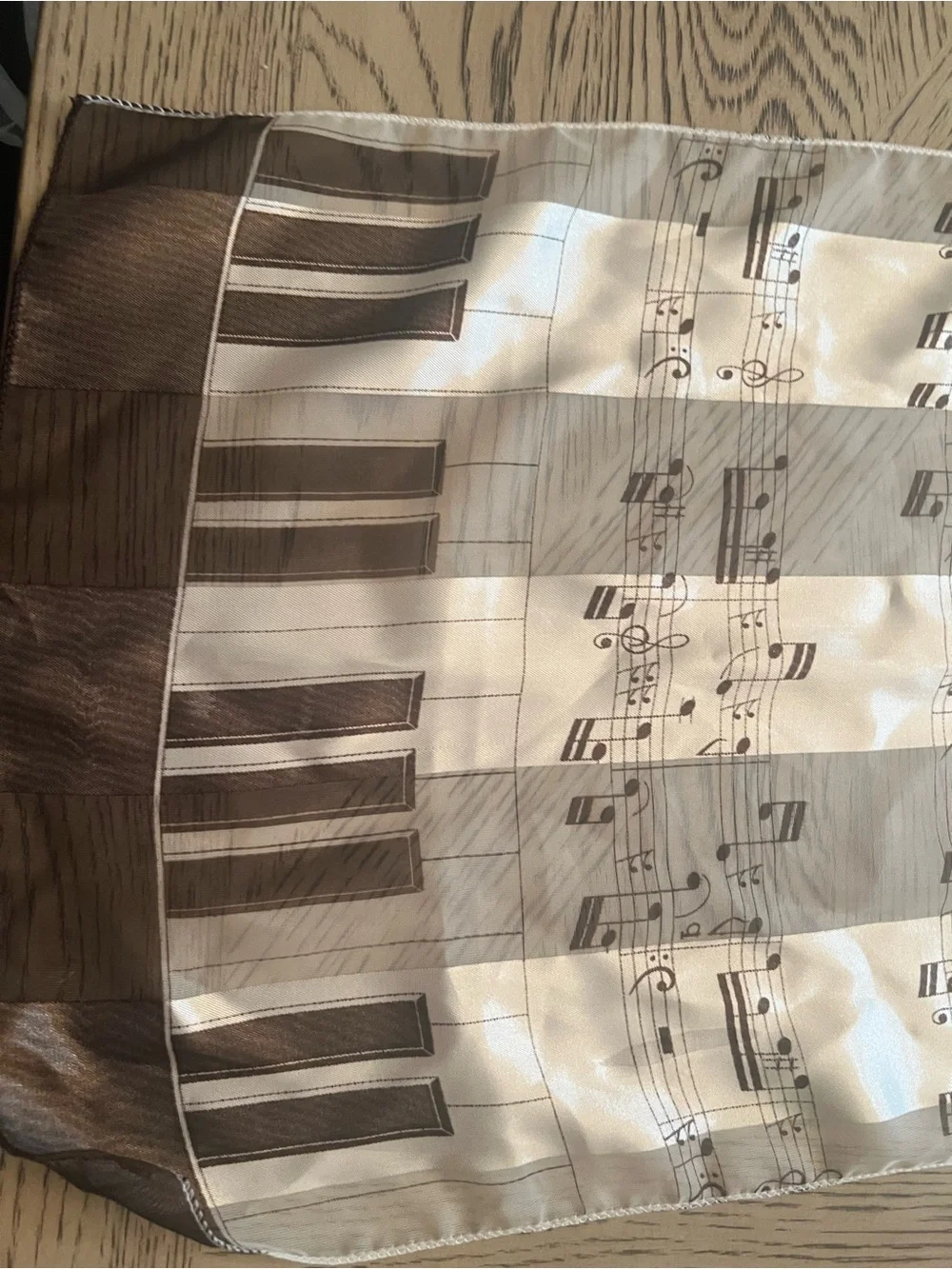 music-themed brown and cream scarf/table runner approximately 13